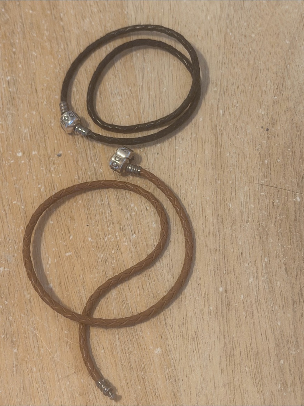 Two Pandora Women’s Double Wrap Braided Leather Bracelet & choker blk & brn